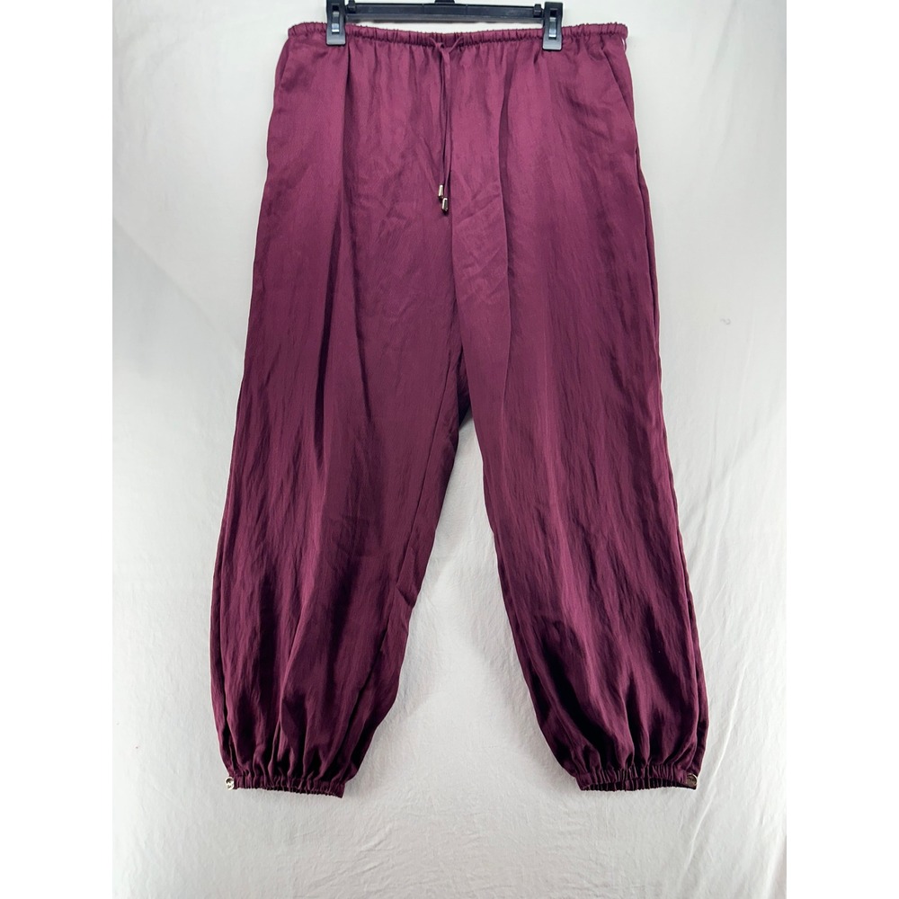 Zara‎ Womens Burgundy High Rise Jogger Pants Elastic Waist Drawstring Maroon XL